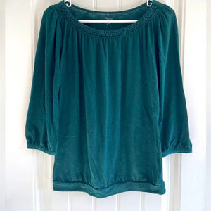 Ann Taylor Loft Dark Green Pleated 3/4 Sleeve Banded Hem  Top Size XS